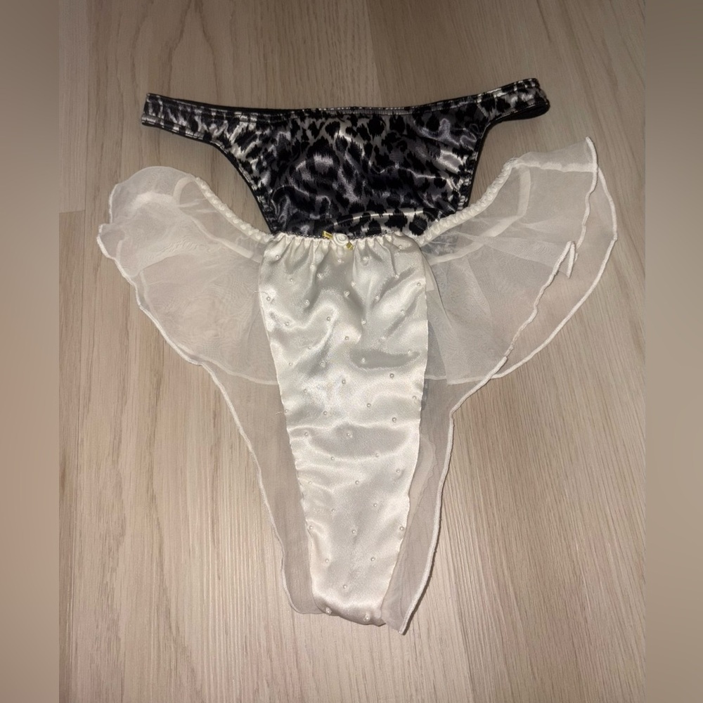 Lot O 2 90’s & Y2K Vintage Victorias Secret Satin Cheetah & Pearl Thong Panties